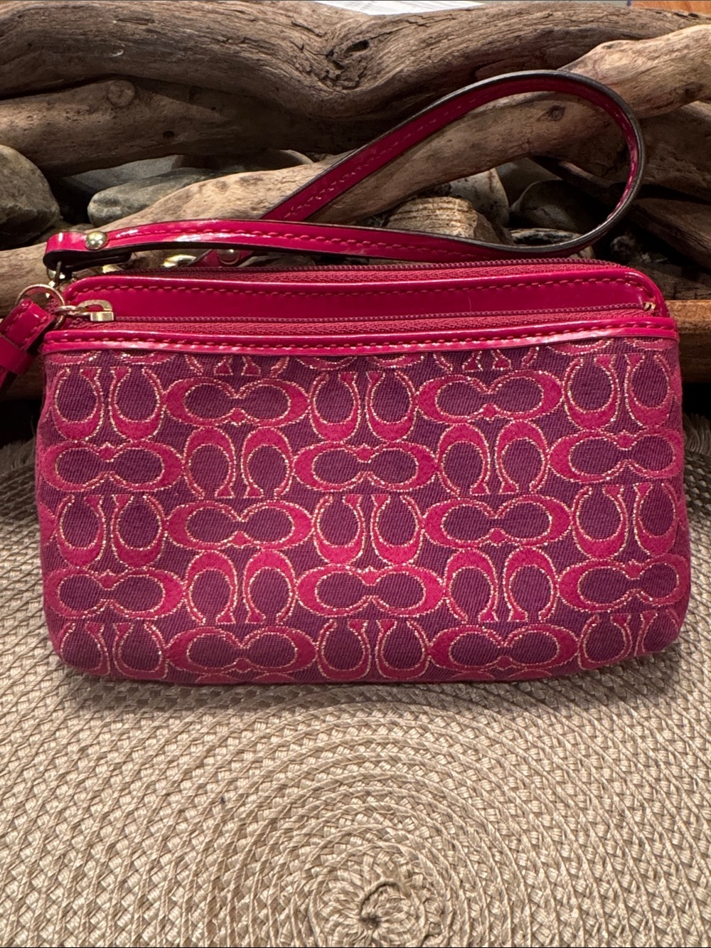Coach Pink and Red Signature Wristlet